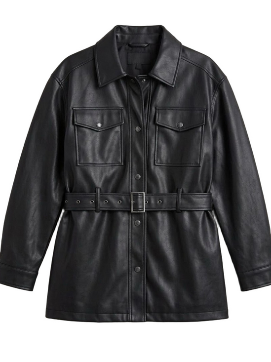 Rebecca Minkoff Jackets & Blazers - Rebecca Minkoff Black Faux Leather Belted Jacket Trench Coat Vegan Leather Large